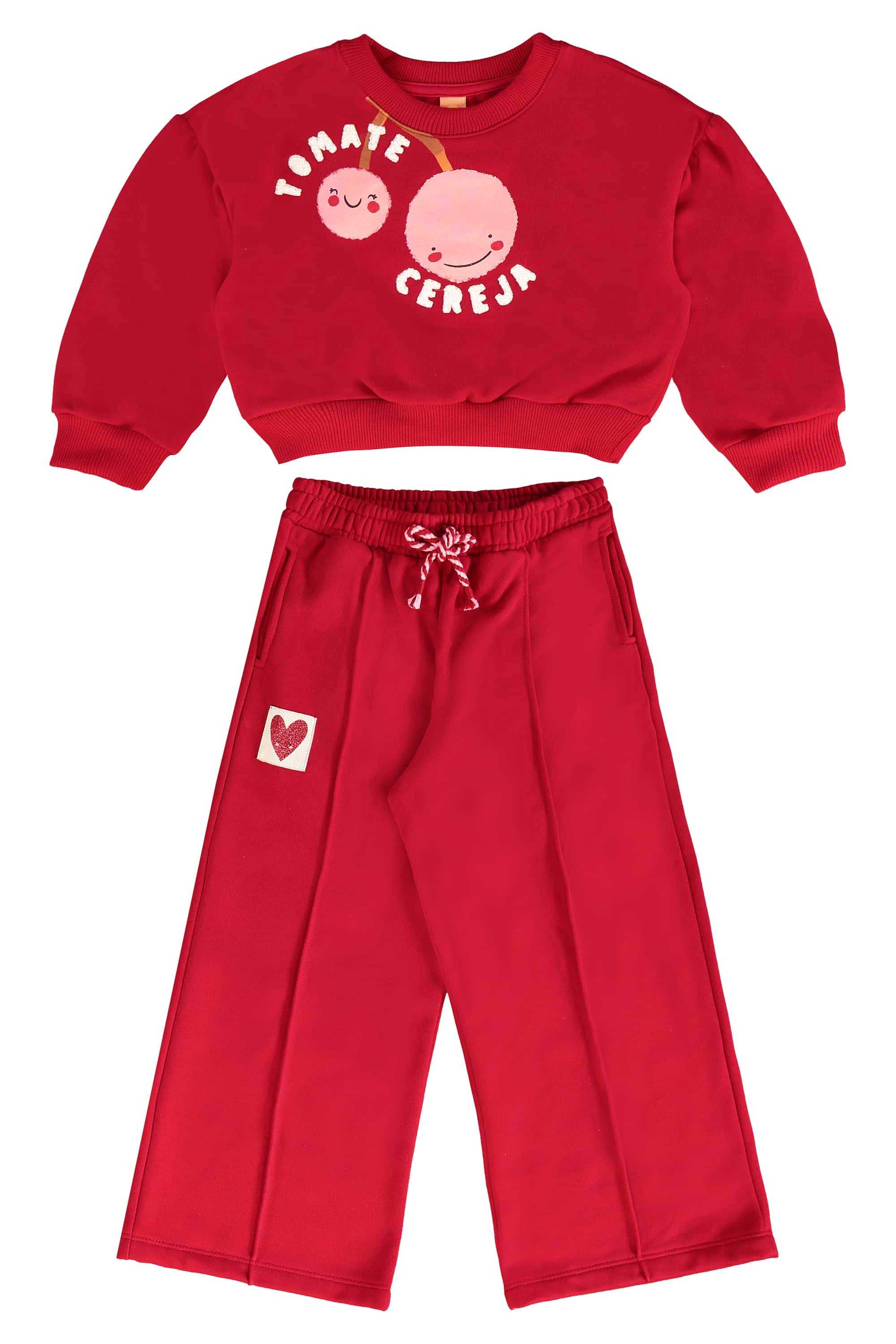 Conjunto Infantil Frutas Vermelhas com Blusão Cropped e Calça (Vermelho) Três e Já - Imagem 9